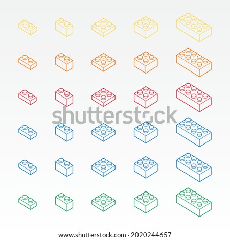 Isometric brick block toys 3d vector, line art building blocks for children. Colorful bricks toy isolated on background. Part and piece for decorative icon and creative. outline pattern