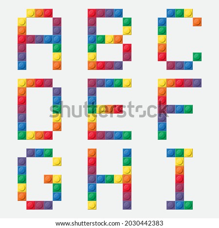 Rainbow 3d Alphabet from colorful brick block toy, Building bricks font for kid poster, Letter design, baby banner, logo, party decoration, print for LGBT. vector illustration