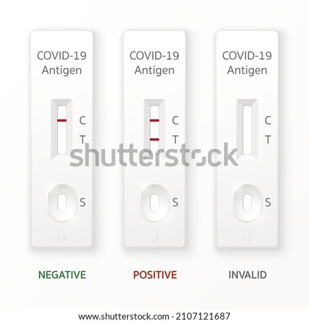 Similar – Image, Stock Photo Covid 19 antigen self test for nasal swab with positive result. Antigen test kit for home use to detection coronavirus infection. Negative test result from rapid antigen test. Coronavirus diagnosis.