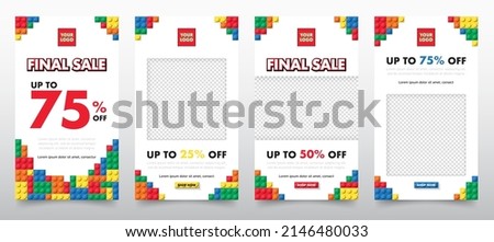 Set of building block toys template design. Banner vector toy element with colorful blocks brick toy for sales promotion, online shop, kid store, flyer, poster, post, web, ads, and social media.