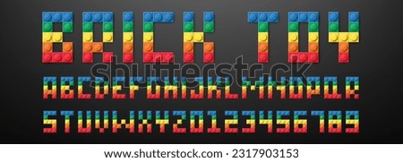 3d Alphabet from colorful brick block toy, Building brick font for children party, sale promotion, toy shop, store, letter, number, text, poster, banner, post, kid party, logo, advertising. vector