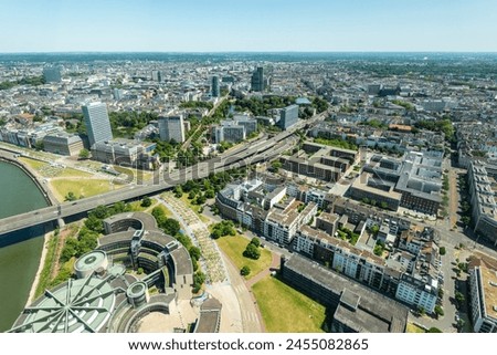 Similar – Image, Stock Photo aerial view of dusseldorf at sunset with the Rheinknie Bridge