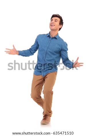 Image, Stock Photo Man walking on amazing landscape of desert hills on background of blue sky