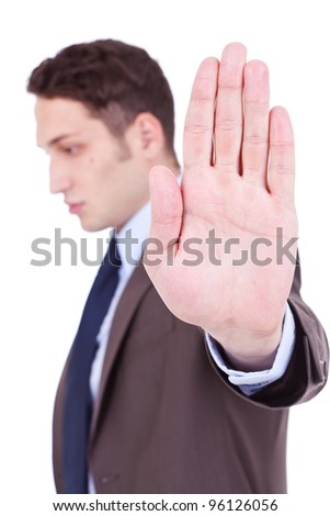 Business Man Showing Stop Gesture . Young Businessman Saying Stop ...