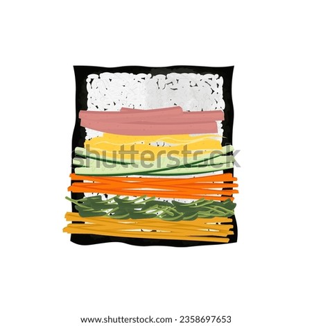 Logo Illustration of Gimbap or Kimbap Nori and Rolled Rice with Vegetable Filling