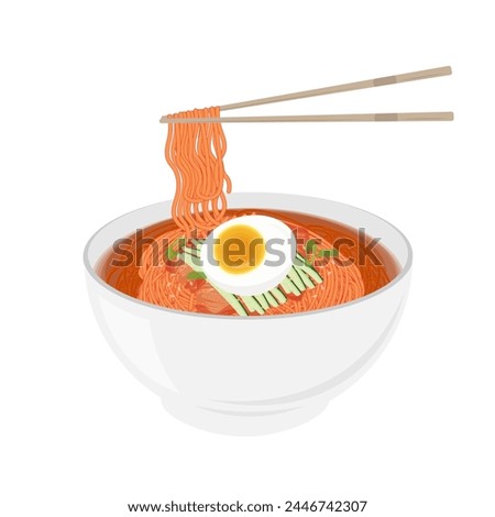 Vector Illustration logo Bibim Guksu korean spicy cold noodles with chopstick