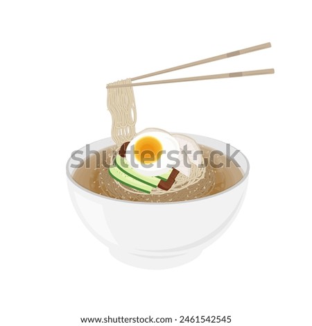 Vector illustration logo Ready to eat Mul Naengmyeon or korean cold noodles