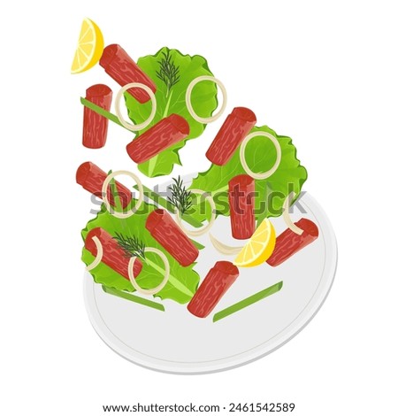Vector Illustration logo Levitation Korean beef barbecue Chadolbaegi with Fresh vegetables