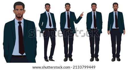 business african american male manager in office suit character set