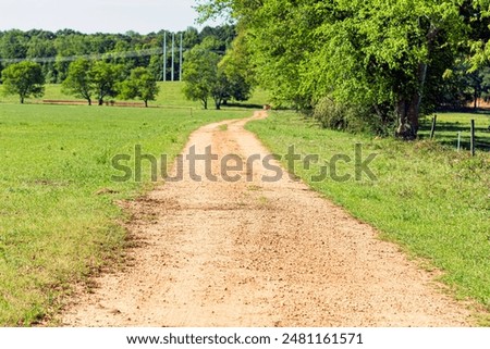 Similar – Foto Bild Ländlicher Feldweg durch frühlingsgrüne Felder. Ländliche Abendszene