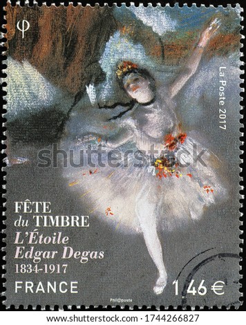 Milan, Italy - May 19, 2020: Beautiful painting by Edgar Degas on a stamp