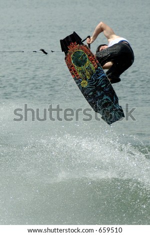 Shot of a professional wakeboarder in action