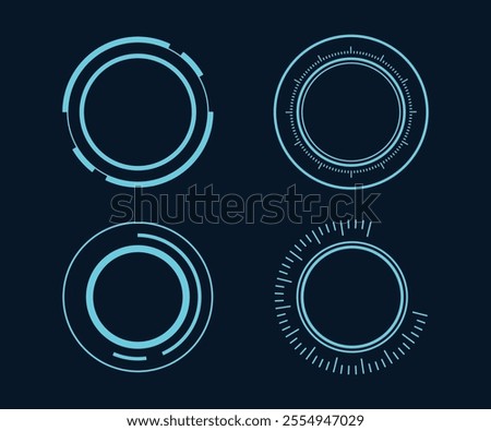 Set of Sci Fi Modern User Interface Elements. Futuristic Abstract HUD. Good for tech logo game UI. Circle elements for data infographics. Vector Illustration