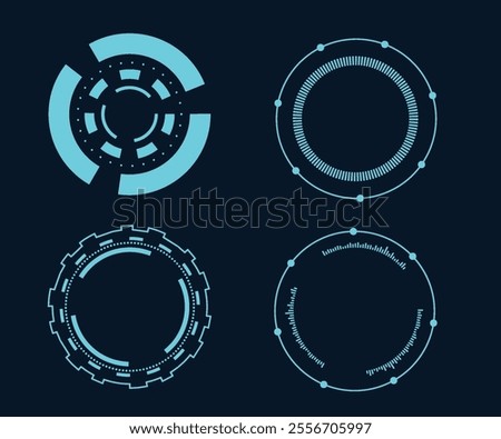 Set of Sci Fi Modern User Interface Elements. Futuristic Abstract HUD. Good for tech logo game UI. Circle elements for data infographics. Vector Illustration