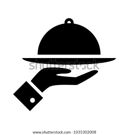 covered food tray on a hand of hotel room service vector icon