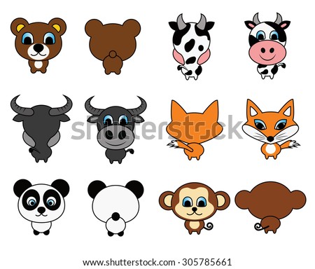 Vector illustration of cute animal set, baby animal cartoons, colorful animal vector, cows, buffalo, monkeys, bears, panda bears, wolves, foxes