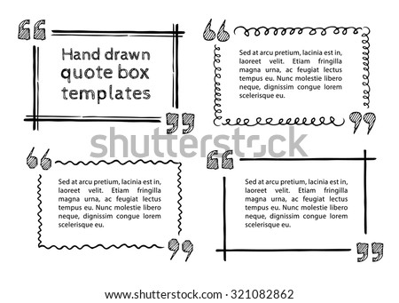 Set of hand drawn quote boxes with text isolated on white background. Doodle style. Quote, commas, message, quote blank, template. Editable vector. Quote bubble. Quote form.