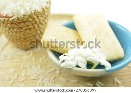 Dessert made from Jasmine Rice. Thai fragrant rice, is a long-grain variety of rice that has a sweet aromatic fragrance.