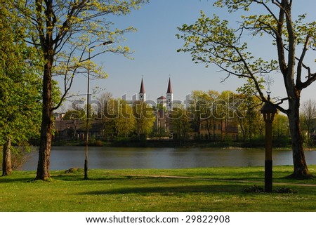 Bright spring day of the tiny city in Eastern Europe