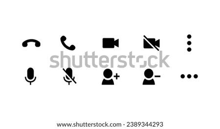 Set of Phone Call vector symbol icon.  mobile phone icon during phone call, video call icon, mic icon, etc. symbol for Computer website and mobile vector.