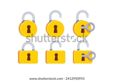 Set of Lock flat icon. Padlock unlocked and locked. Lock closed and lock open. Symbol protection and secure. Vector illustration, isolated on white background.