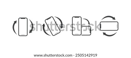 Mobile phone rotate icon set in line style device rotation with simple black style symbol sign