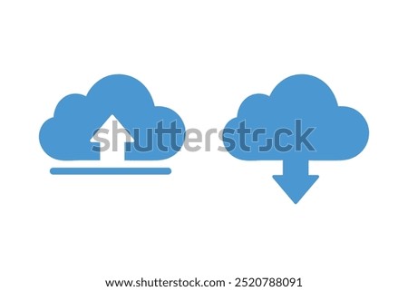 Set of cloud icons on a white background. download and upload icon cloud.