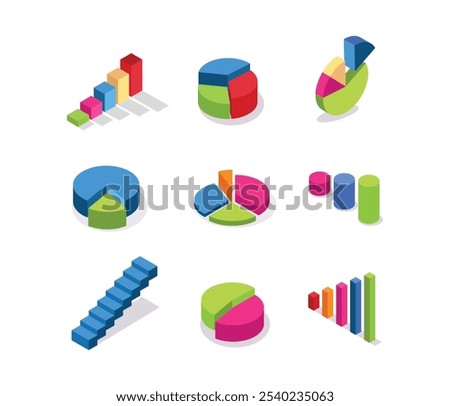 Pack of isometric charts isolated on white background