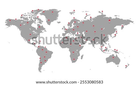 Vector map illustration with markers and pin world map