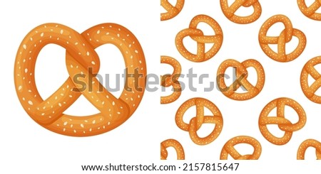 Bavarian pretzel seamless pattern on isolated background. Vector cartoon illustration. 