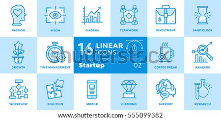 Vector set of linear icons for startup business. High quality modern icons for suitable for banners, mobile apps and presentation