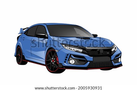 icon blue sport car vector template illustration can use logo t shirt, apparel, sticker group community Honda Civic Type R, poster, flyer banner modify auto show, Tokyo drift fast furious movie