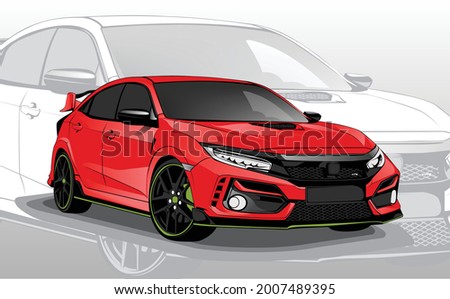 icon red sport car vector template illustration can use logo t shirt, apparel, sticker group community Honda Civic Type R, poster, flyer banner modify auto show, Tokyo drift fast furious movie