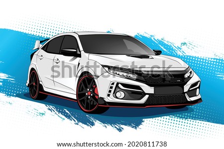 icon white sport car vector abstract brush blue background template illustration can use logo t shirt, apparel, sticker group community Honda Civic Type R , poster, flyer banner modify auto show