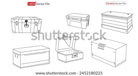  Trunk box silhouette outline design collection . Fashion accessory technical illustration. Vector satchel front. trunk box silhouette. New Trunk Stock Vector Illustration and Royalty Free