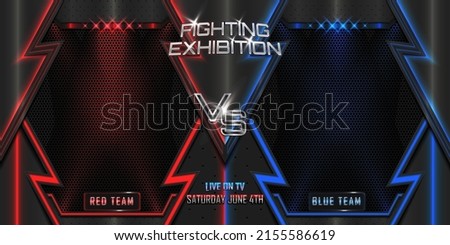 Versus battle fighting 3d realistic horizontal banner poster background with modern metallic logo. MMA concept - Fight night, MMA, boxing, wrestling, Thai boxing.