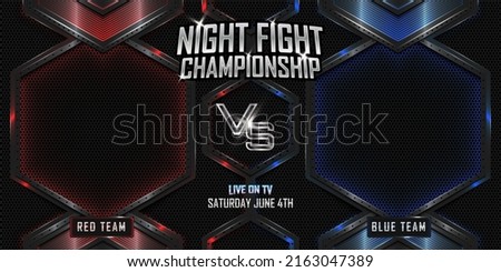 Night fight championship battle realistic horizontal sport 3d banner with modern metallic logo