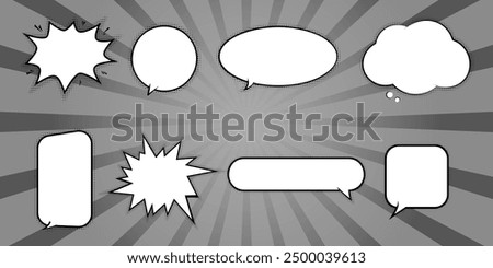 Retro Comic Empty Speech Bubble icon element Collection. Pop art style with black Halftone shadow Background