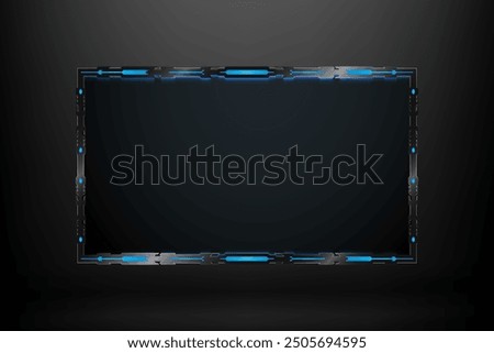 Futuristic glowing neon blue border stream overlay webcam video screen gui panel template for gaming and streaming