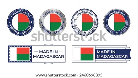 Madagascar flag, Madagascar flag Stamp, Made in Madagascar. Madagascar verified, Verified, Certified,  Tag, Seal, Stamp, Silver, Flag, Icon vector.