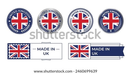 United Kingdom flag, United Kingdom flag Stamp, Made in United Kingdom. United Kingdom verified, Verified, Certified, Made in, Tag, Seal, Stamp, Silver, Flag, Icon vector.