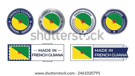 French Guiana Flag, French Guiana Flag Stamp, Made in French Guiana. French Guiana Verified, Country Flag Stamp, Verified, Certified, Made in, Tag, Seal, Stamp, Silver, Flag, Icon vector.