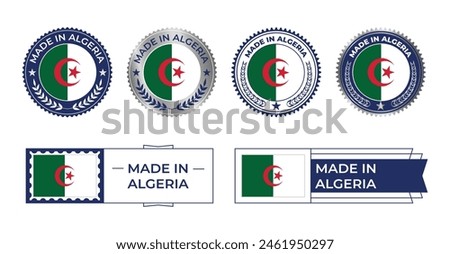 Algeria Flag, Algeria Flag Stamp, Made in Algeria. Algeria Verified, Country Flag Stamp, Verified, Certified, Made in, Tag, Seal, Stamp, Silver, Flag, Icon vector.