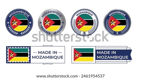 Mozambique Flag, Mozambique Flag Stamp, Made in Mozambique. Mozambique Verified, Country Flag Stamp, Verified, Certified, Made in, Tag, Seal, Stamp, Silver, Flag, Icon vector.