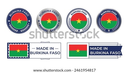 Burkina Faso Flag, Burkina Faso Flag Stamp, Made in Burkina Faso. Burkina Faso Verified, Country Flag Stamp, Verified, Certified, Made in, Tag, Seal, Stamp, Silver, Flag, Icon vector.
