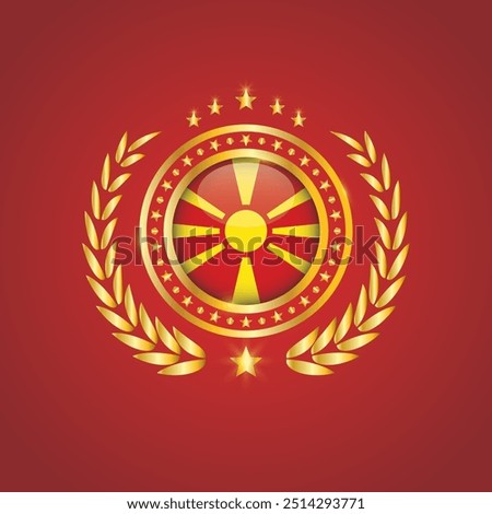 Golden Stamp With Flag. Macedonia Flag Stamp. Made in Stamp Isolated in White Background. Royal, Allegiance, Symbol, Vector, Icon, Illustration.