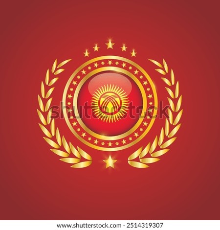 Golden Stamp With Flag. Kyrgyzstan Flag Stamp. Made in Stamp Isolated in White Background. Royal, Allegiance, Symbol, Vector, Icon, Illustration.