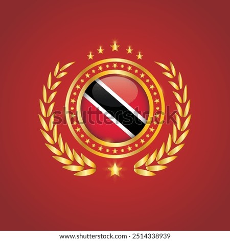 Golden Stamp With Flag. Trinidad and Tobago Flag Stamp. Made in Stamp Isolated in White Background. Royal, Allegiance, Symbol, Vector, Icon, Illustration.