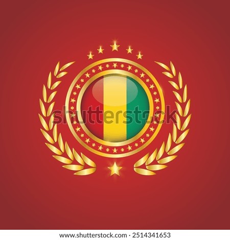 Golden Stamp With Flag. Guinea Flag Stamp. Made in Stamp Isolated in White Background. Royal, Allegiance, Symbol, Vector, Icon, Illustration.