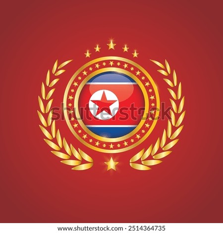 Golden Stamp With Flag. North Korea Flag Stamp. Made in Stamp Isolated in White Background. Royal, Allegiance, Symbol, Vector, Icon, Illustration.